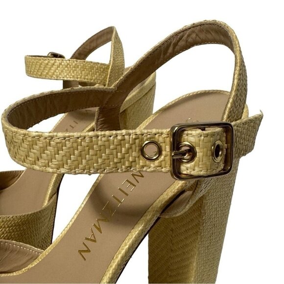 Stuart Weitzman Ryder 95 Platform Sandal Wheat Tan Textured Rafia Size 8.5 New - Picture 12 of 15